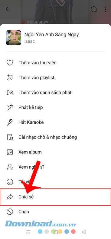 Nhấn vào mục Chia sẻ