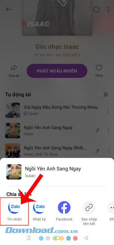 Nhấn vào Tin nhắn Zalo