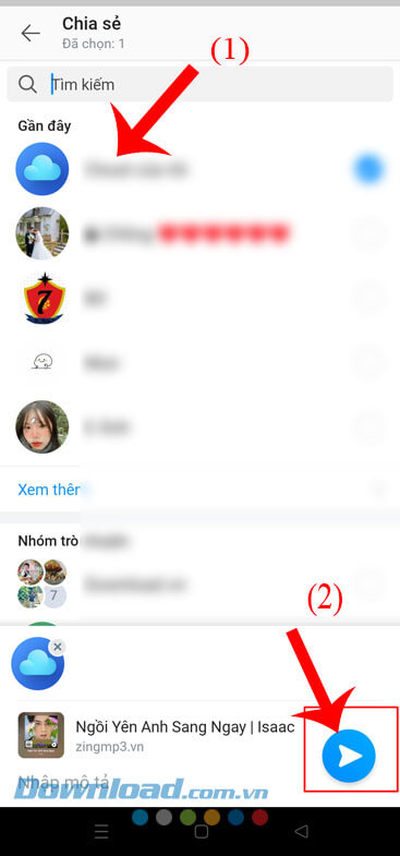 Chọn bạn bè muốn gửi bài hát