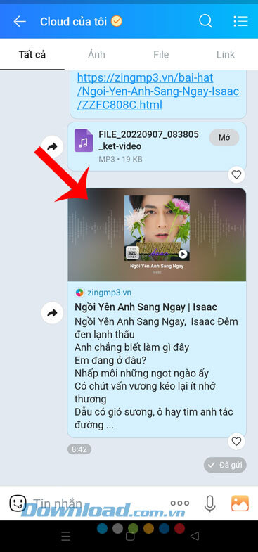 Đã gửi bài hát từ ZingMp3