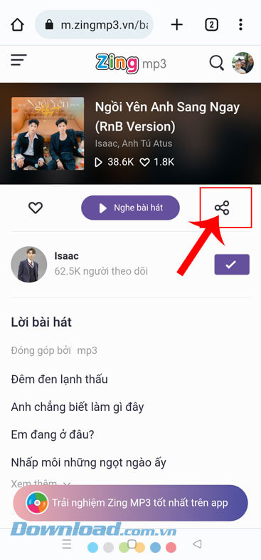 Chạm vào biểu tượng chia sẻ