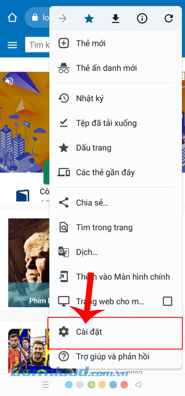Nhấn vào mục Cài đặt