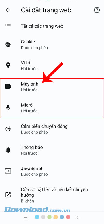 Nhấn và chọn mục Máy ảnh hoặc Micro