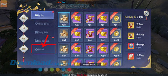 Ấn vào mục Giftcode