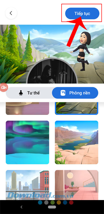 Chạm vào nút Tiếp tục