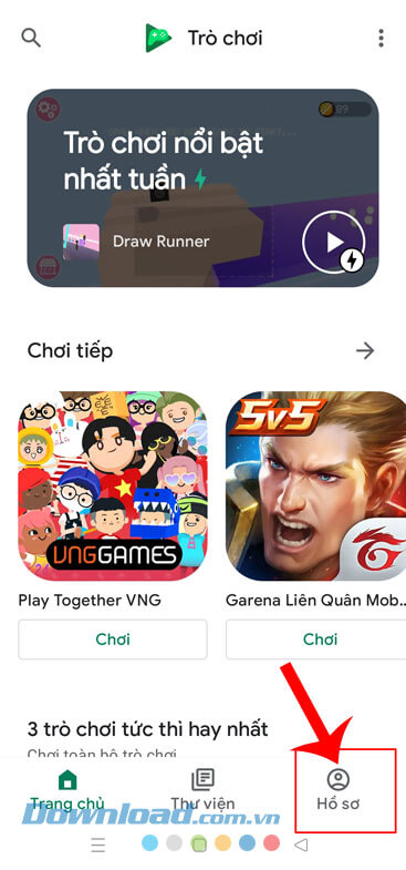 Nhấn vào mục Hồ sơ