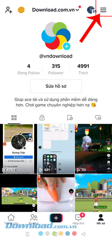 Chạm vào biểu tượng ba dấu gạch ngang