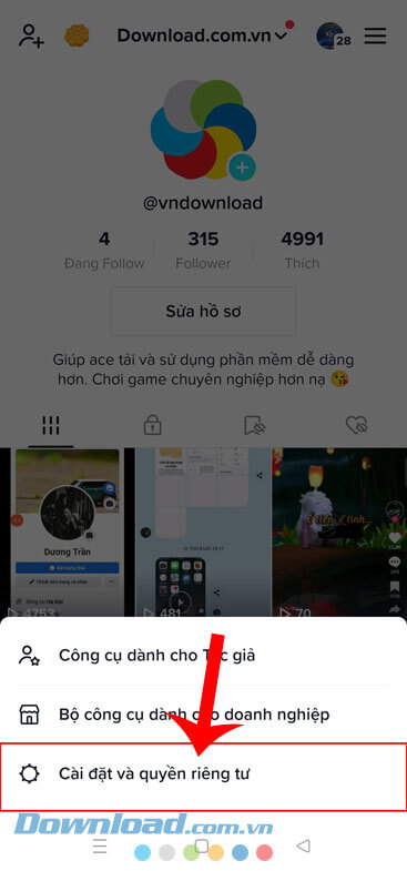 Nhấn vào mục Cài đặt và quyền riêng tư