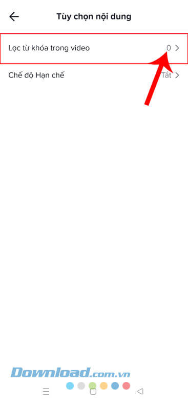 Chạm vào mục Lọc từ khóa trong video