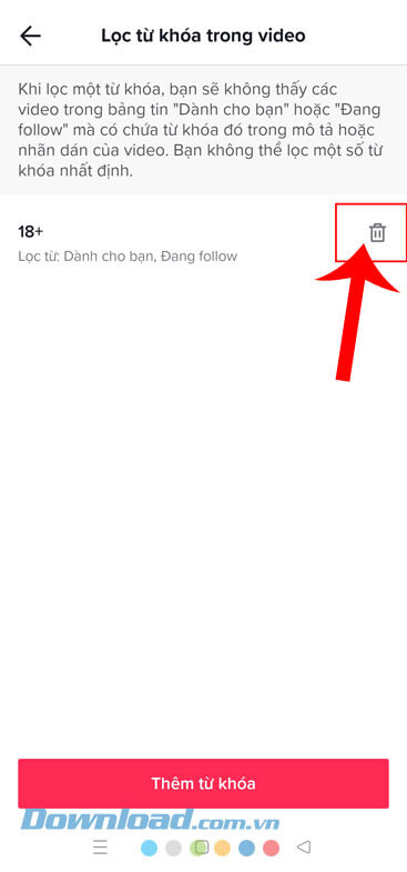 Ấn vào biểu tượng thùng rác