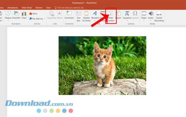 Nhấp chuột vào mục Slide Number