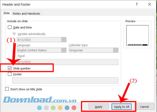 Đánh dấu vào ô Slide > Nhấn vào mục Apply hoặc Apply to All