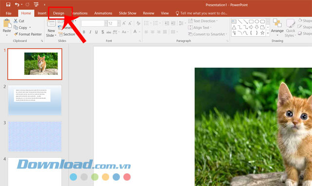 Nhấp chuột vào mục Design