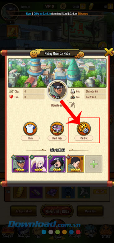 Nhấn vào mục Cài đặt