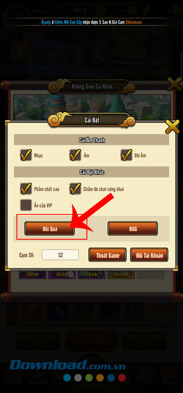 Ấn vào nút Đổi quà