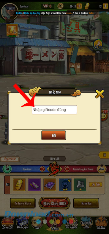 Nhập mã code > Chạm vào nút Đổi