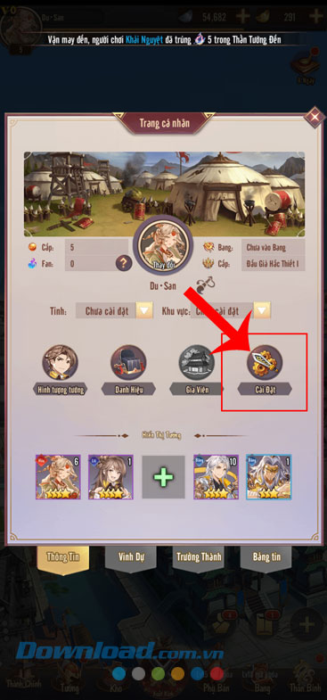 Nhấn vào mục Cài đặt