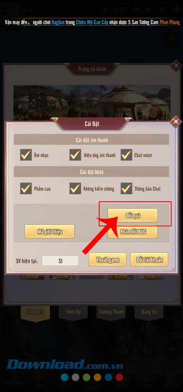 Chạm vào nút Đổi quà