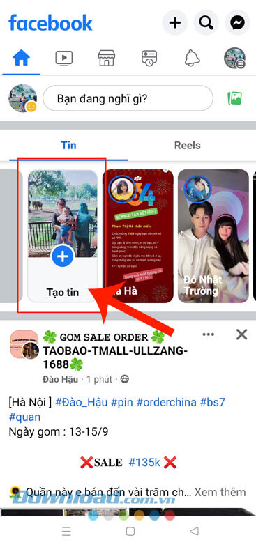 Nhấn vào mục Tạo tin