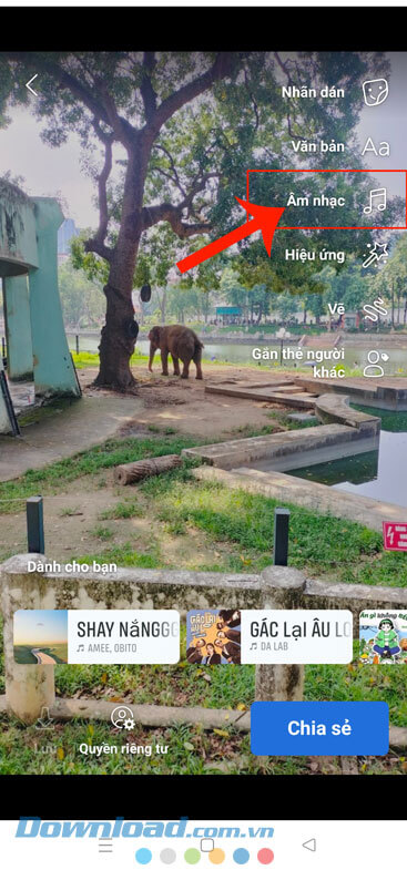 Ấn vào mục Âm nhạc