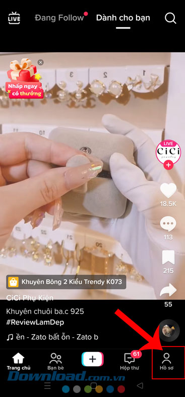 Chạm vào biểu tượng tài khoản