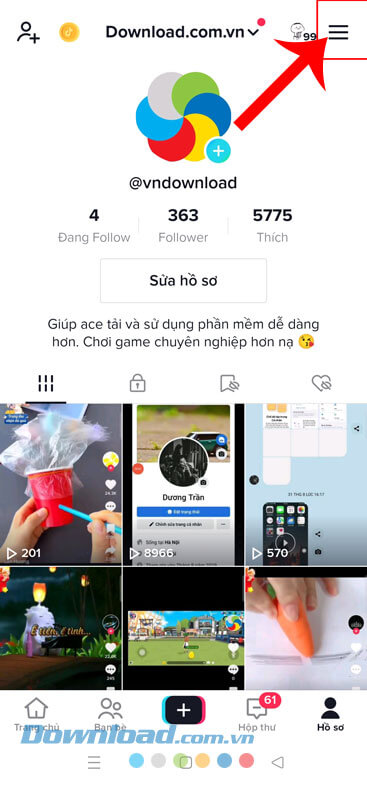 Nhấn vào biểu tượng ba dấu gạch ngang