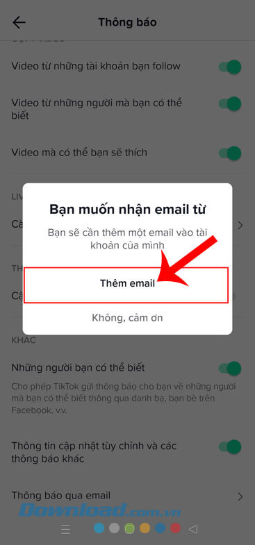 Ấn vào nút Thêm email