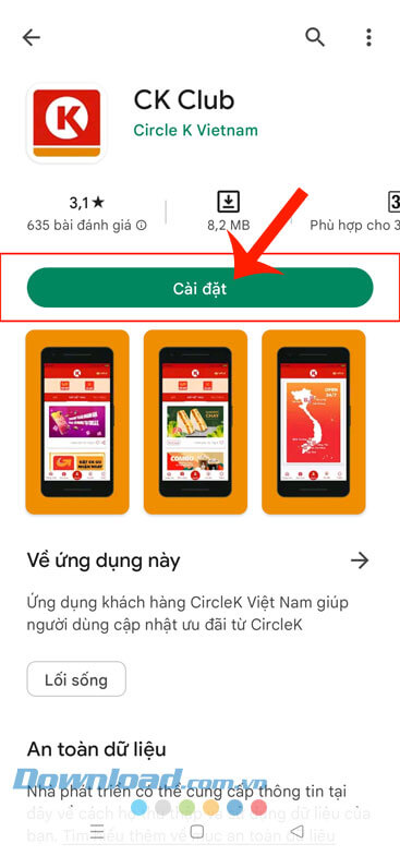 Chạm vào nút Cài đặt 