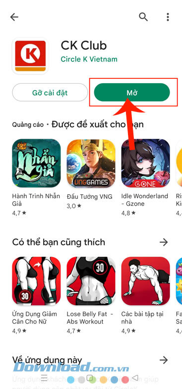 Nhấn vào nút Mở