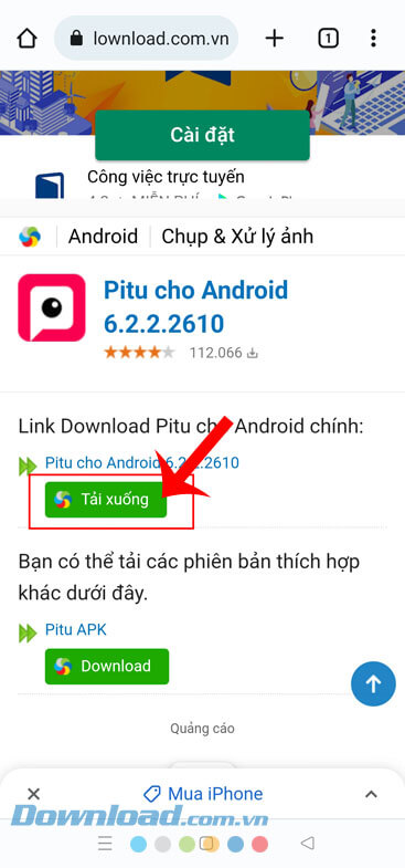 Chạm vào nút Tải xuống