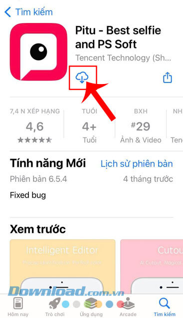 Chạm vào biểu tượng tải xuống