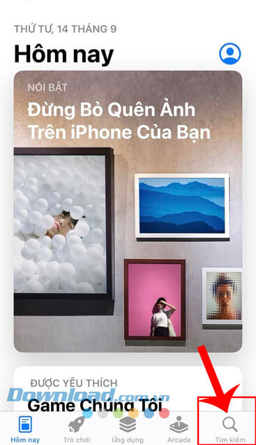 Nhấn vào mục Tìm kiếm