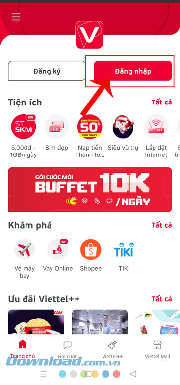 Ấn vào nút Đăng nhập