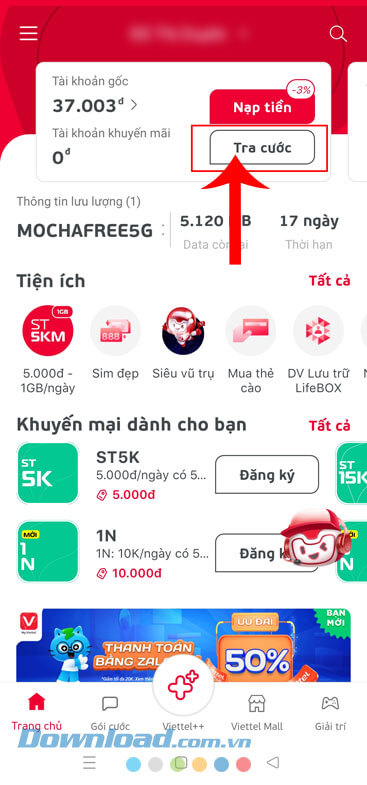 Chạm vào nút Tra cước