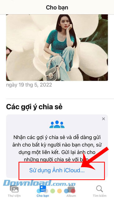Chạm vào mục Sử dụng ảnh iCloud