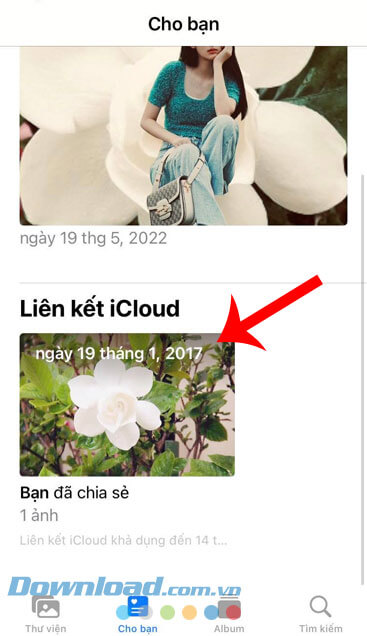 Ảnh được lưu trong mục Liên kết iCloud