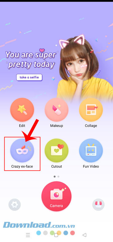 Chạm vào mục Crazy ex-face