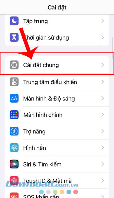 Ấn vào mục Cài đặt chung.