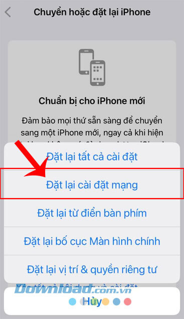 Ấn vào mục Đặt lại cài đặt mạng.