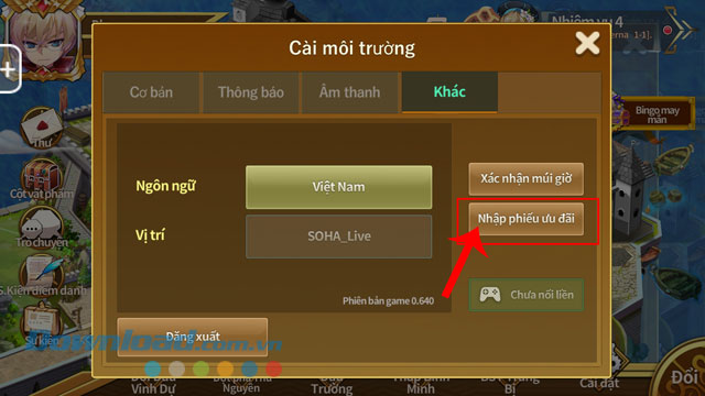 Nhấn vào nút Nhập phiếu ưu đãi