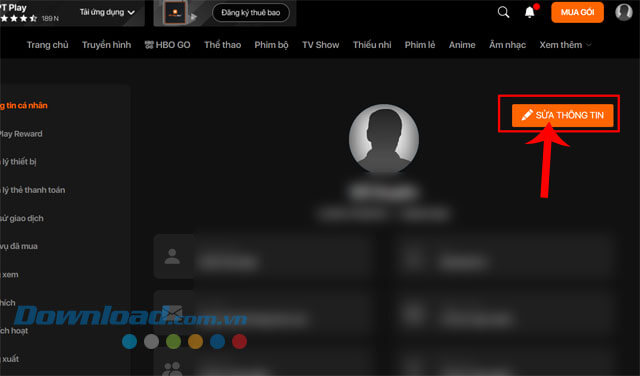 Click chuột vào nút Sửa thông tin