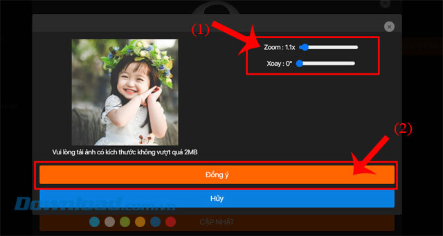 Điều chỉnh kích thước của ảnh, rồi nhấn vào nút Đồng ý