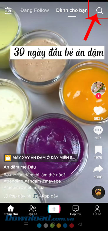 Ấn vào biểu tượng tìm kiếm