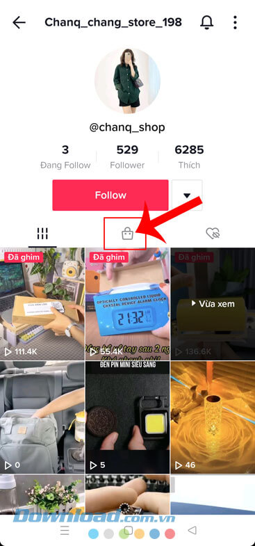 Ấn vào biểu tượng giỏ hàng