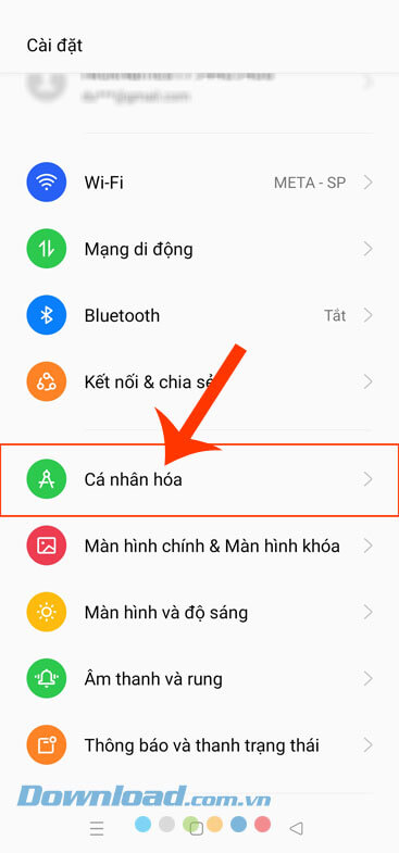 Ấn vào mục Cá nhân hóa