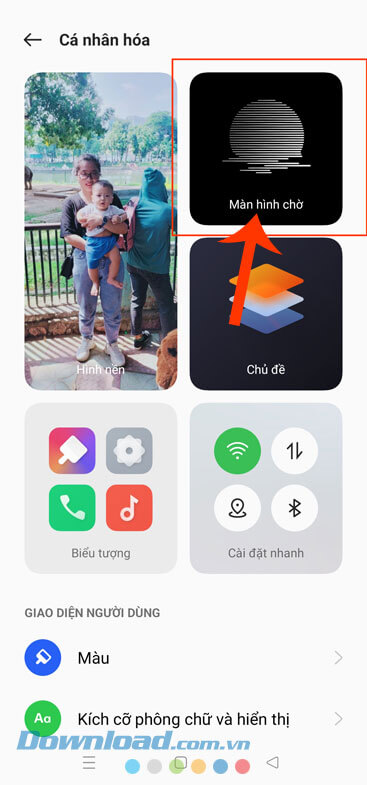 Chạm vào mục Màn hình chờ