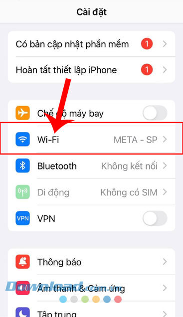 Nhấn vào mục Wi-Fi