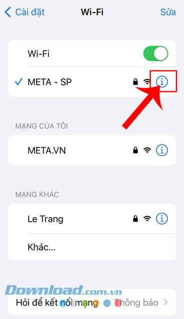 Ấn vào biểu tượng chữ "i"
