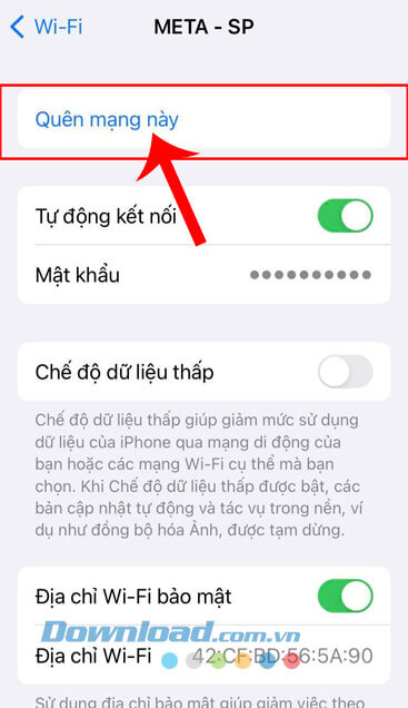 Chạm vào mục Quên mạng này