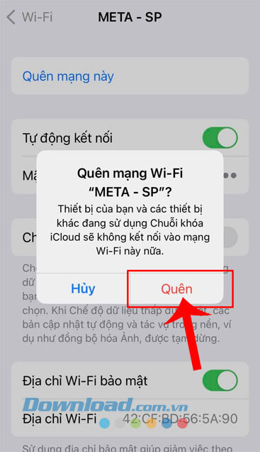 Ấn vào nút Quên